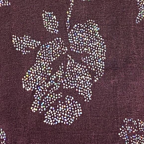 Michael Carrie Short Sleeve Glitter Roses Dress Small Stretchy Wine Purple - Picture 3 of 10